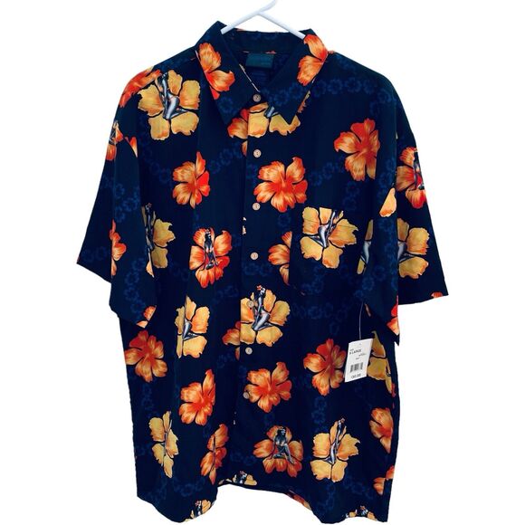 Extreme Gear Hawaiian Shirt Blue Pin Up Girlie Short Sleeve Mens Large Deadstock - Picture 1 of 12